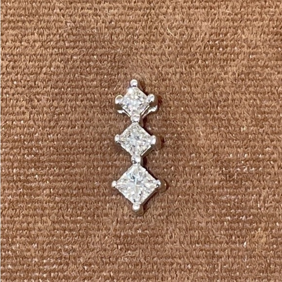 Solid Stamped 14K White Gold Natural Princess Cut Diamond Pendant for Necklace - Picture 12 of 12